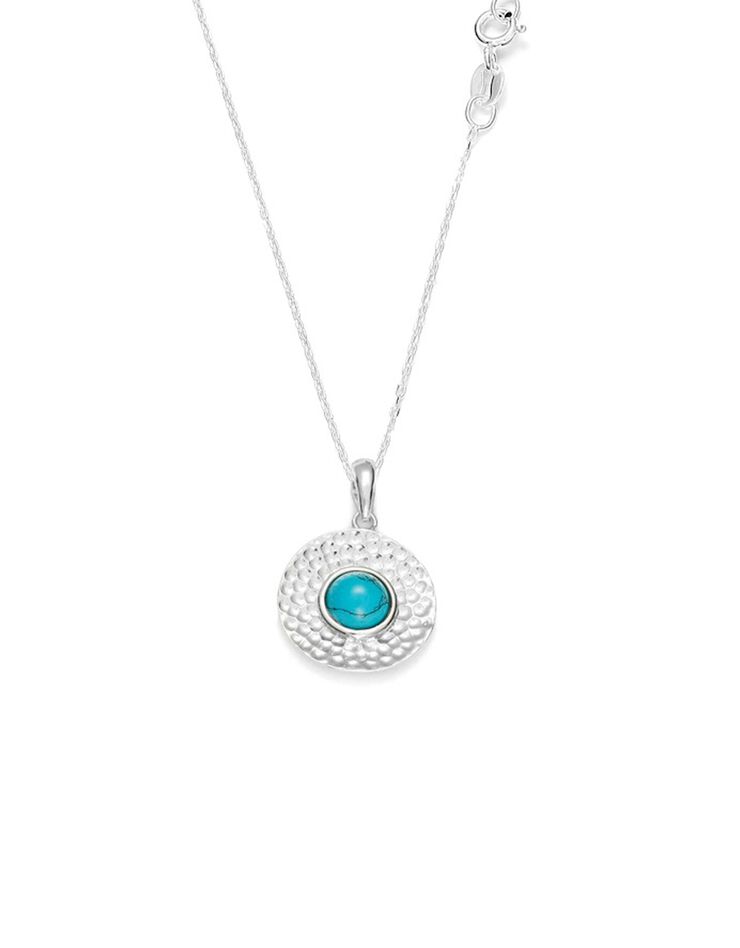Collier pendentif turquoise et argent martelé (turquoise) Collier pendentif turquoise et argent martelé (turquoise)