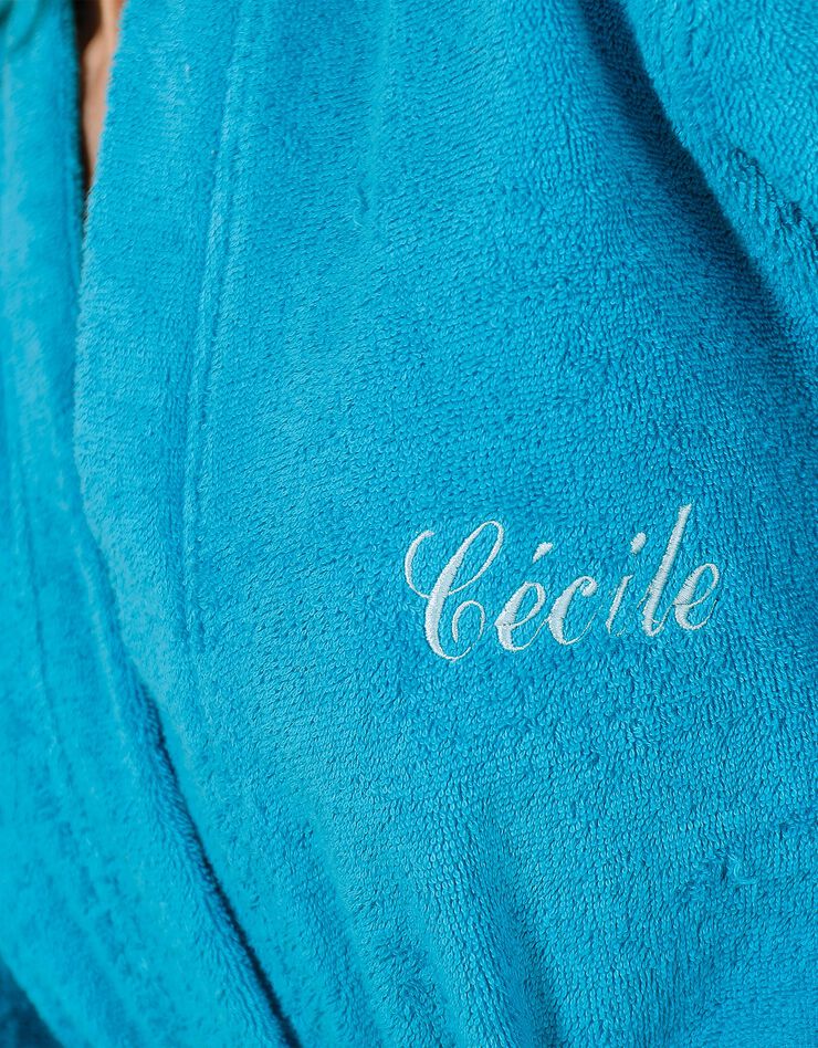 Peignoir mixte adulte uni coton éponge bouclette col kimono personnalisé (turquoise)