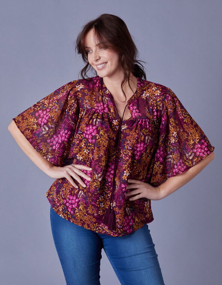 Blouse en voile imprimé (prune / rose) Blouse en voile imprimé (prune / rose)