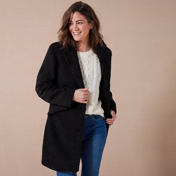 Manteau maille bouclette col tailleur (noir)