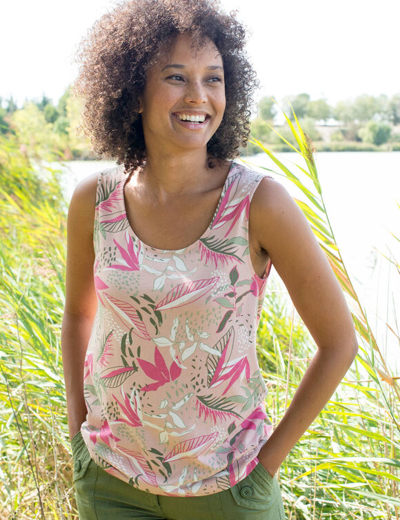 D&eacute;bardeur imprim&eacute; tropical (rose / vert)