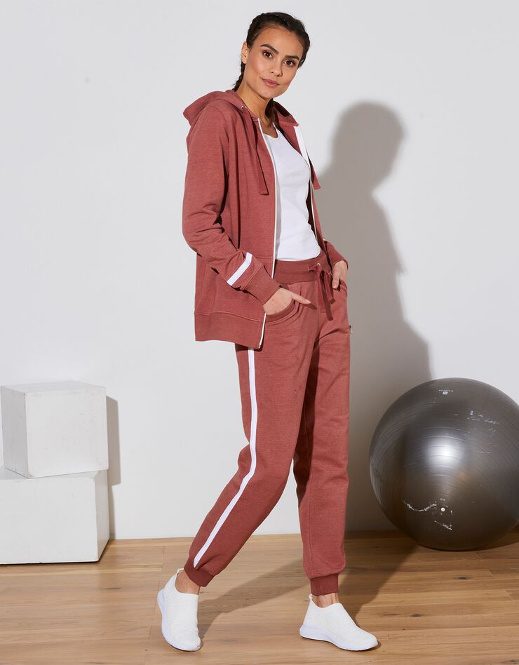 Sweat zippé en molleton gratté intérieur, avec capuche doublée (bois de rose / écru) Sweat zippé en molleton gratté intérieur, avec capuche doublée (bois de rose / écru)