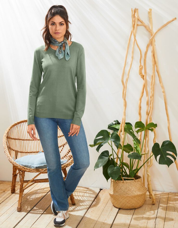 Pull col rond uni toucher cachemire (kaki) Pull col rond uni toucher cachemire (kaki)