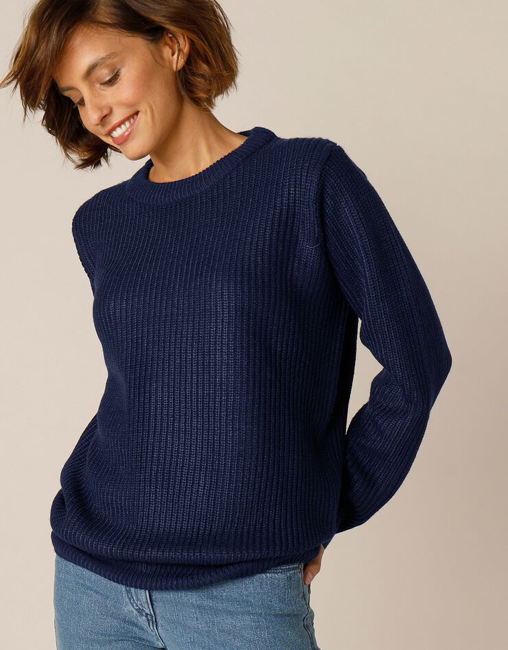 Pull col rond maille anglaise (marine)