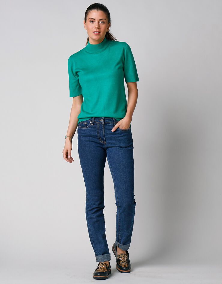 Pull col montant manches courtes toucher cachemire (vert pomme) Pull col montant manches courtes toucher cachemire (vert pomme)