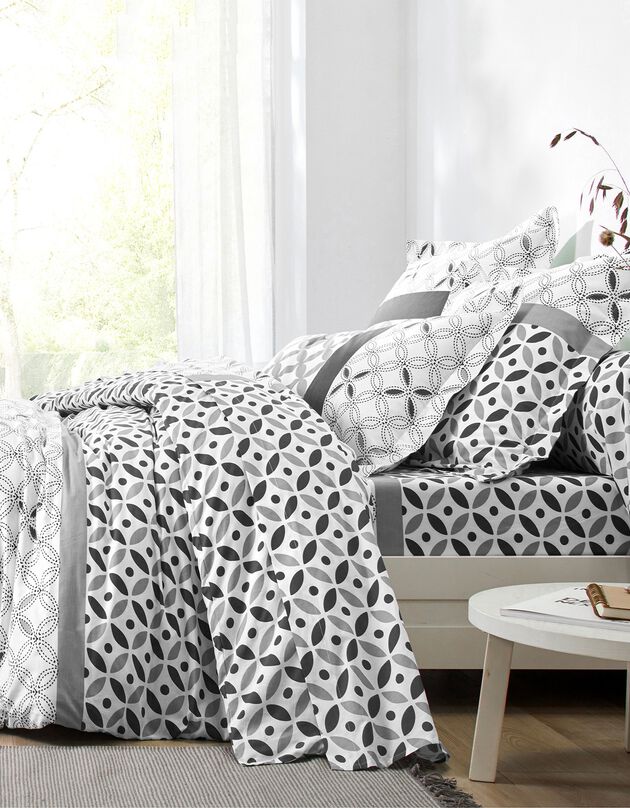 Linge de lit Marlow en coton motifs géométriques (gris / carbone)