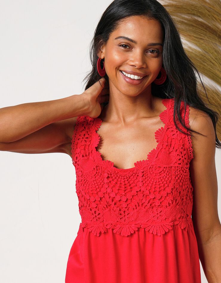 Tunique plastron macramé (framboise) Tunique plastron macramé (framboise)