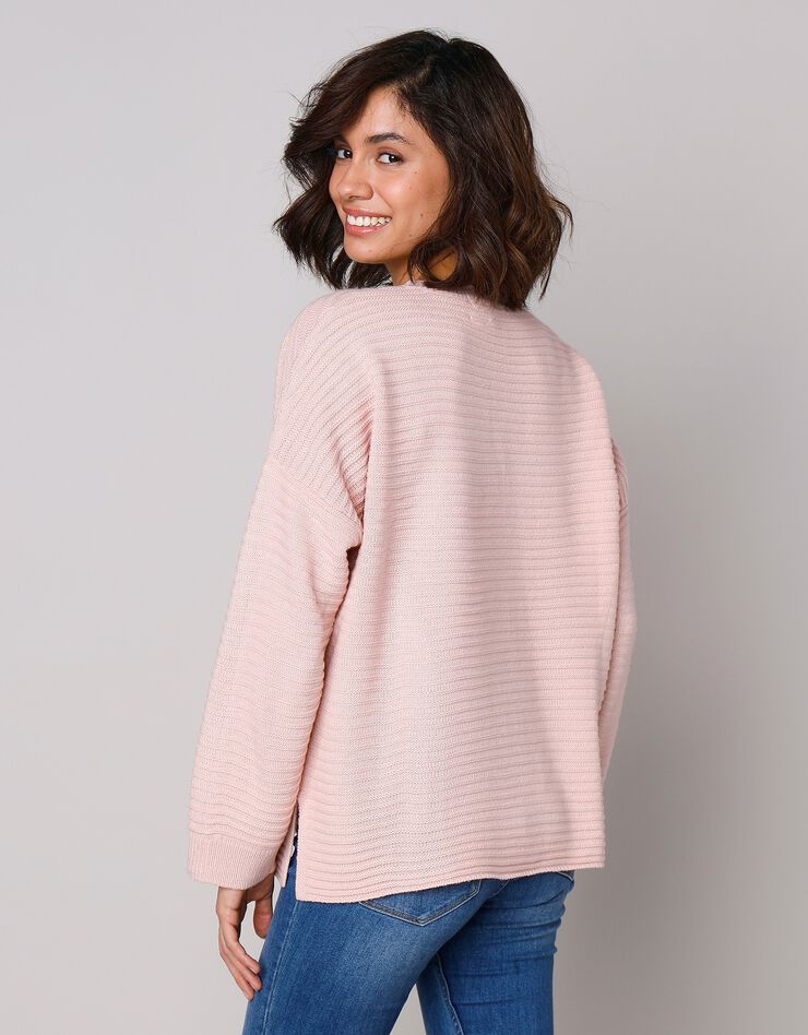 Pull loose maille fantaisie effet rayures (rose poudré) Pull loose maille fantaisie effet rayures (rose poudré)