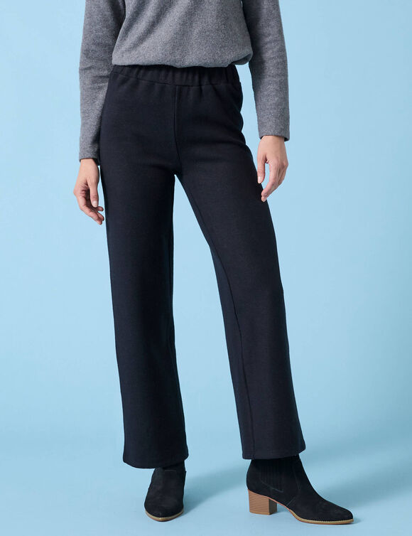 Pantalon large Spécial Petites uni, maille grattée (noir)