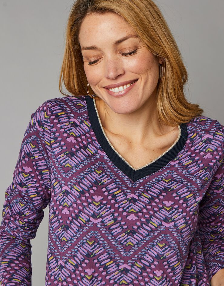 Tee-shirt col V imprimé zigzag (parme) Tee-shirt col V imprimé zigzag (parme)