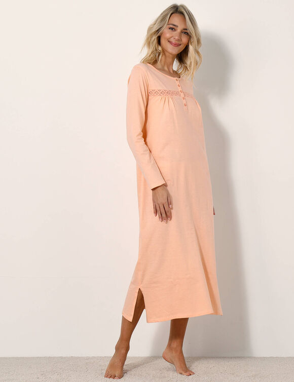 Chemise de nuit longue manches longues unie (pêche)
