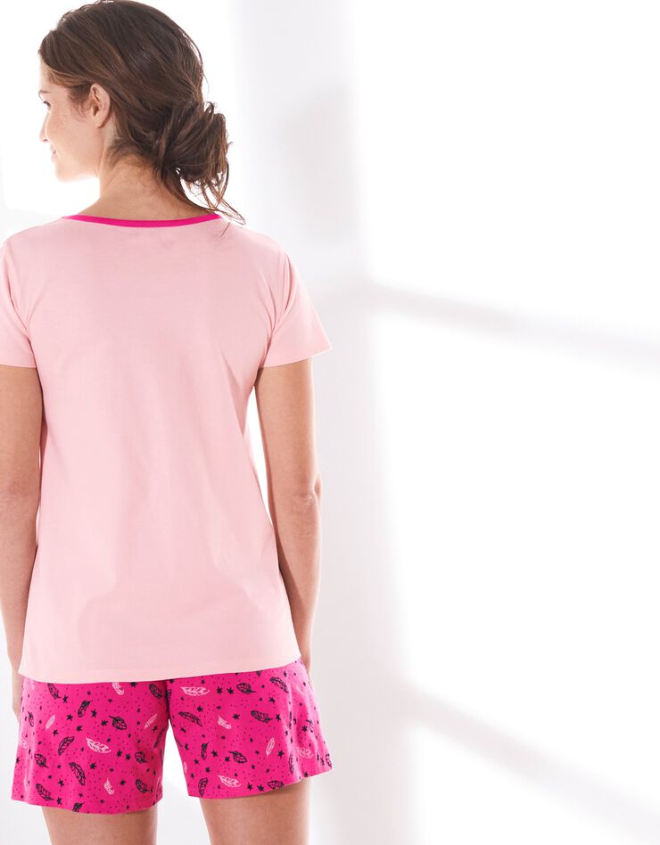 Tee-shirt pyjama manches courtes- imprimé fleuri placé (rose pâle) Tee-shirt pyjama manches courtes- imprimé fleuri placé (rose pâle)
