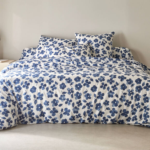 Linge de lit Petunia en coton imprim&eacute; (bleu)