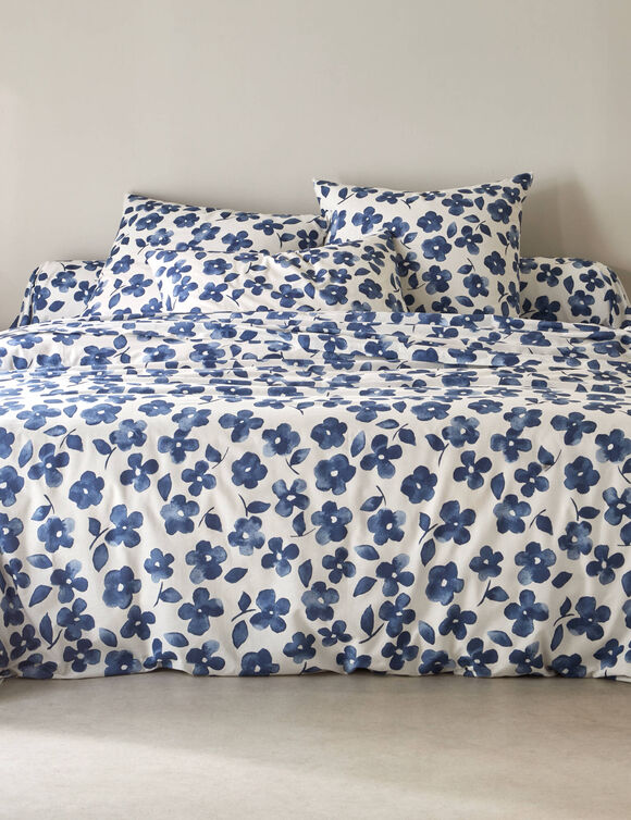 Linge de lit Petunia en coton imprim&eacute; (bleu)