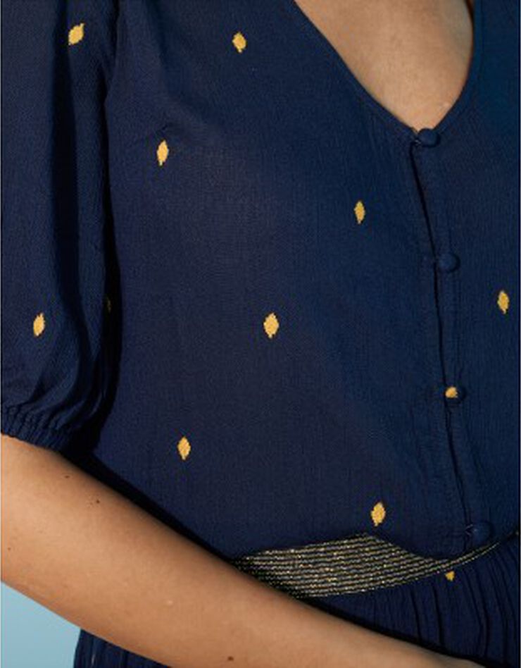 Blouse imprimé doré, crépon (marine / doré) Blouse imprimé doré, crépon (marine / doré)