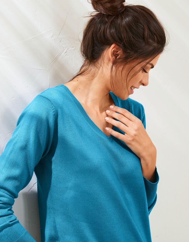 Pull col V toucher cachemire (bleu prusse) Pull col V toucher cachemire (bleu prusse)