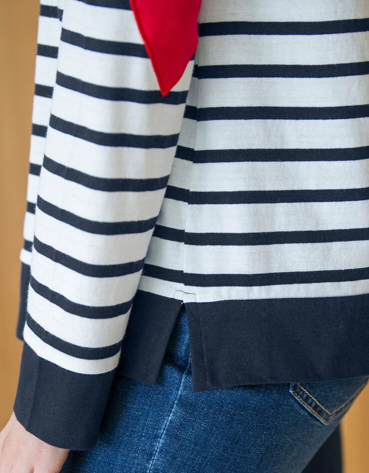 Marinière col bateau coudières coeur, coton bio (blanc / bleu) Marinière col bateau coudières coeur, coton bio (blanc / bleu)