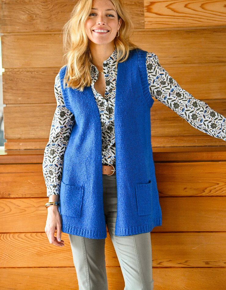 Gilet sans manches, toucher mohair (bleu) Gilet sans manches, toucher mohair (bleu)
