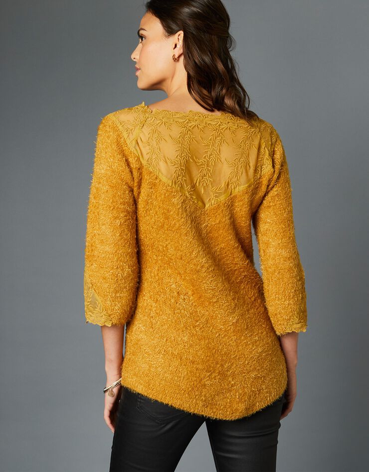Pull maille douceur dentelle manches 3/4 (safran) Pull maille douceur dentelle manches 3/4 (safran)