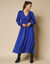 Robe longue unie, ceinture fantaisie (bleu)