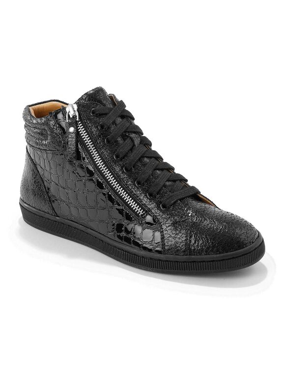 Basket montantes zippées en cuir souple effet texturé (noir)