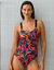 Maillot de bain 1 pi&egrave;ce imprim&eacute; Lohena, sp&eacute;cial maintien (noir / orange)