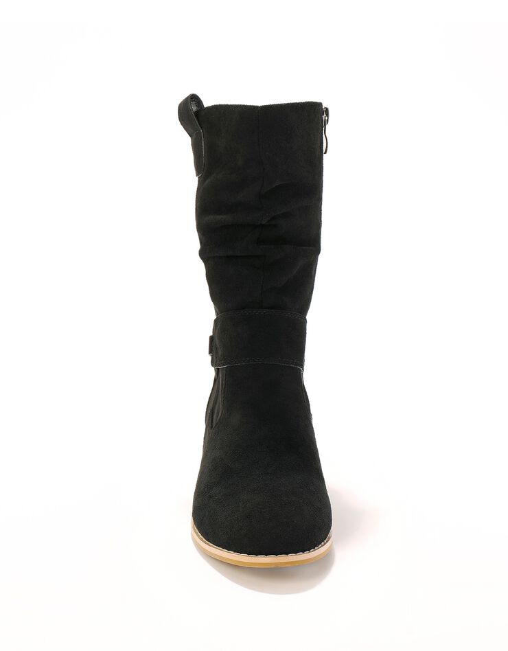 Bottes mi-hautes plissées à petit talon effet bois (noir)