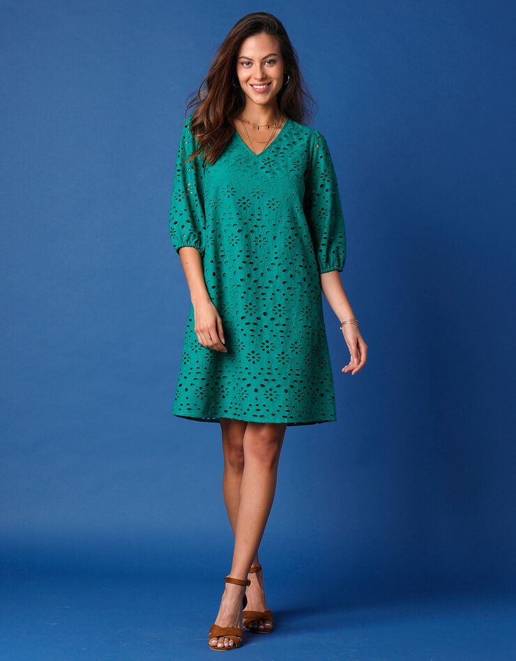Robe broderie anglaise manches 3/4 (vert)