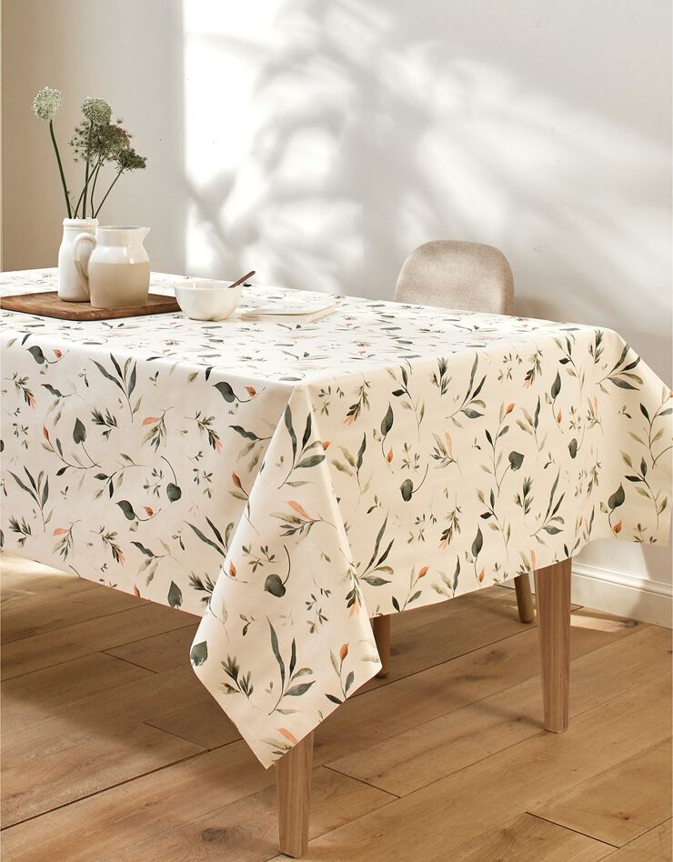 Nappe toile cirée imprimé Florale (écru / vert)