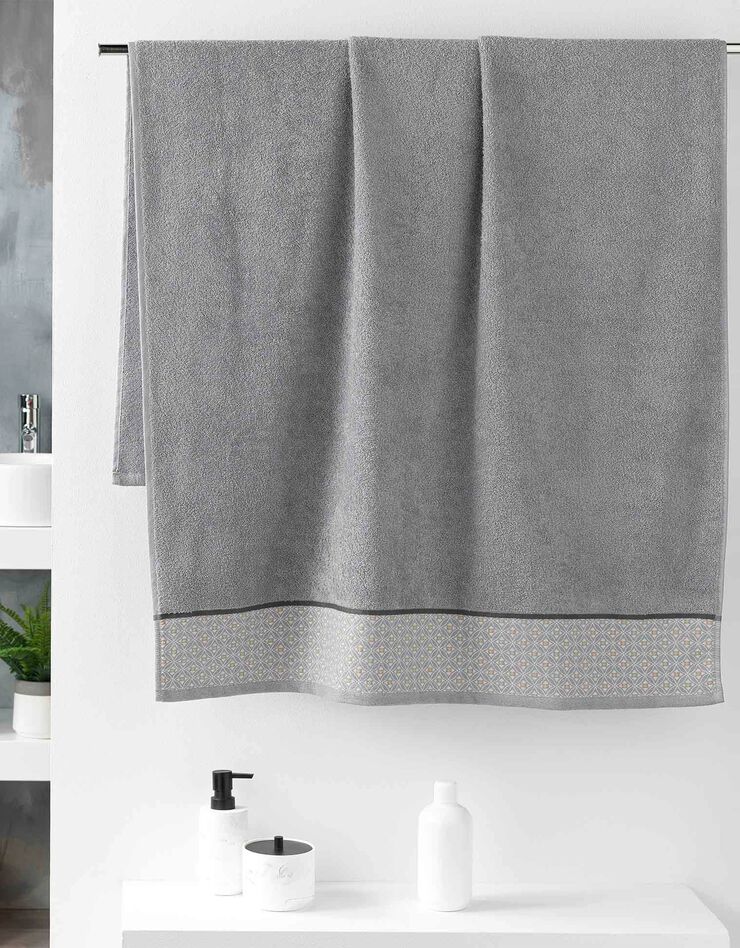 Éponge coton liteau imprimé mosaïque - 450g/m² (gris)