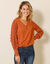 Blouse macramé col V manches longues, crêpe fluide (caramel)