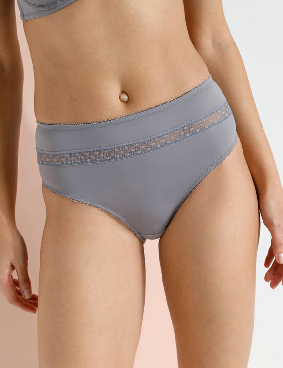 Culotte haute microfibre et tulle plumetis effet seconde peau Paia - lot de 2 (gris)