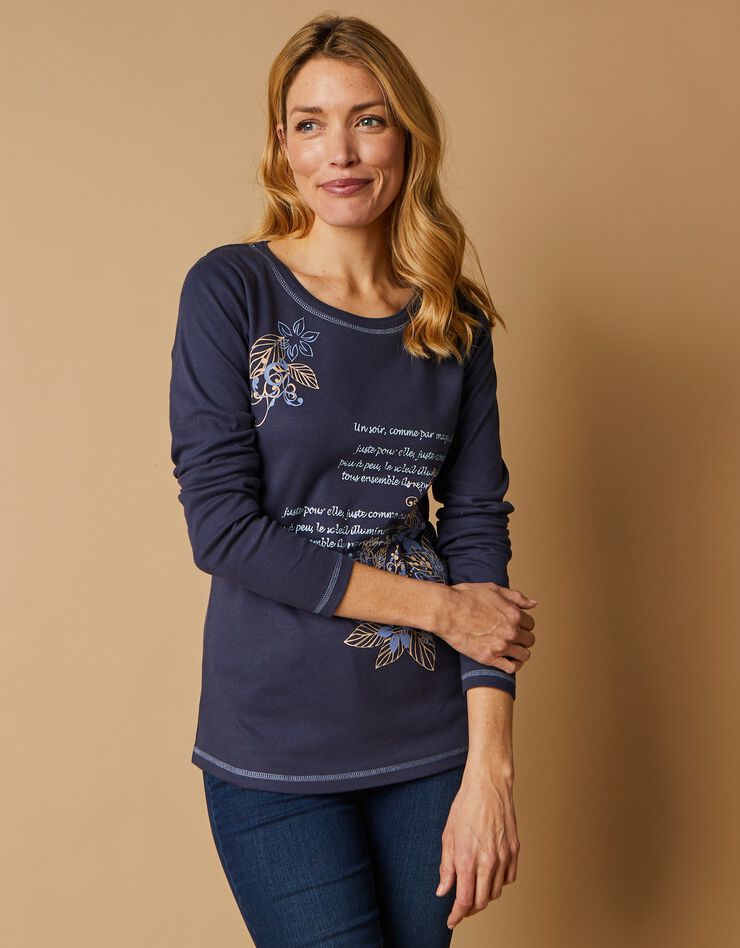 Tee shirt manches longues imprimé fleuri (marine) Tee shirt manches longues imprimé fleuri (marine)