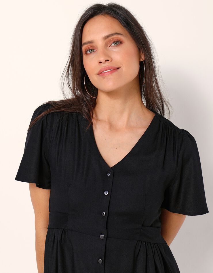 Robe fluide boutonnée unie (noir) Robe fluide boutonnée unie (noir)