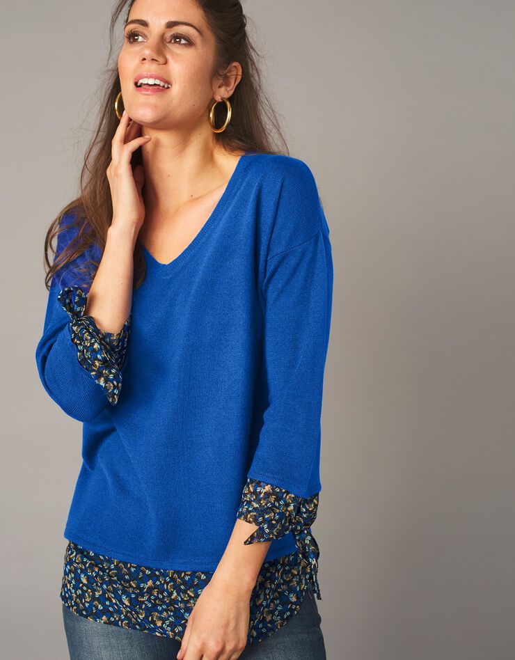 Pull bi-matière effet 2en1, toucher cachemire (bleu dur) Pull bi-matière effet 2en1, toucher cachemire (bleu dur)