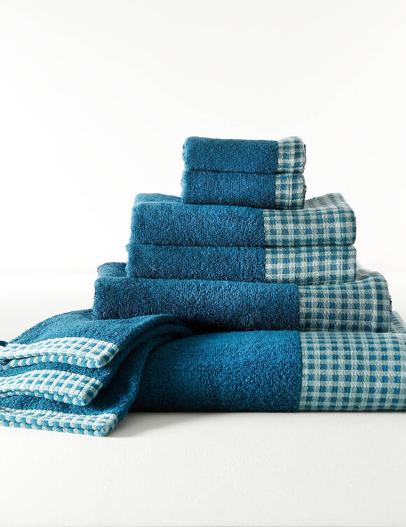 Collection serviettes de bain 420 g/m&sup2; liteau tiss&eacute; motif vichy (bleu paon)