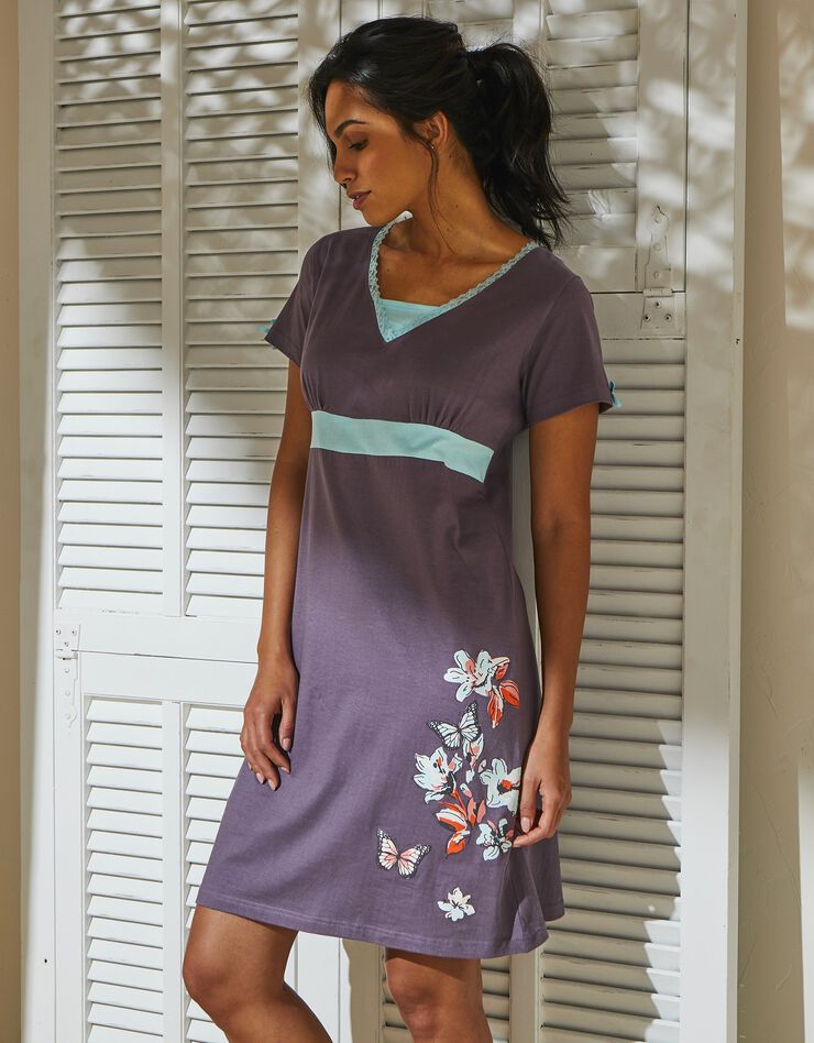 Chemise de nuit imprimé placé papillons - coton (anthracite) Chemise de nuit imprimé placé papillons - coton (anthracite)