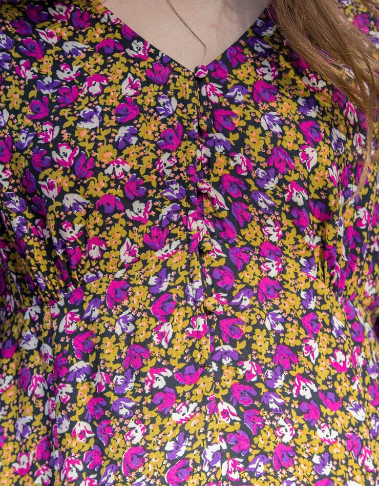 Robe manches 3/4 imprimé fleuri (noir / violine)