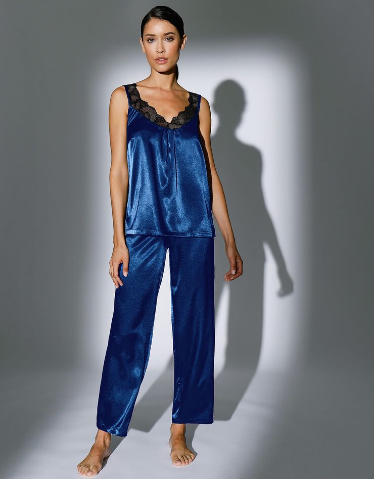 Pyjama large satin et dentelle (bleu) Pyjama large satin et dentelle (bleu)