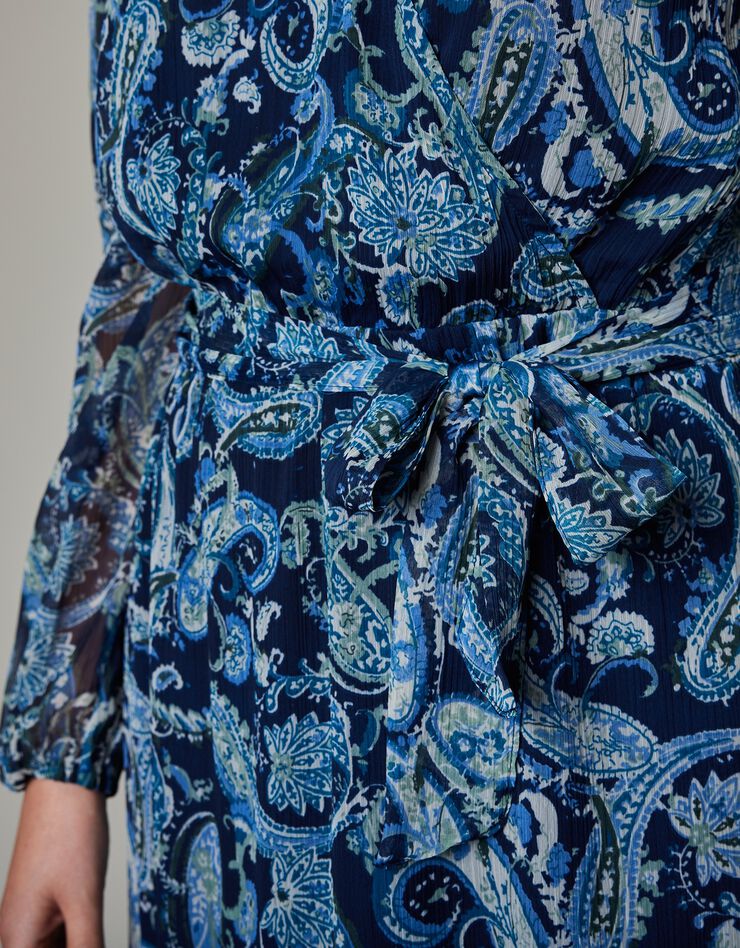 Robe mi-longue en voile imprimé cachemire (indigo / vert)