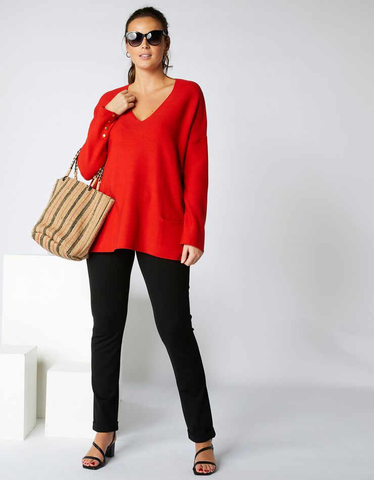 Pull col V loose, maille fantaisie (capucine) Pull col V loose, maille fantaisie (capucine)