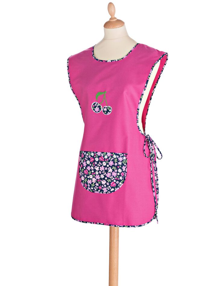 Tablier cuisine 7/8ème brodé sans manches (fuchsia)