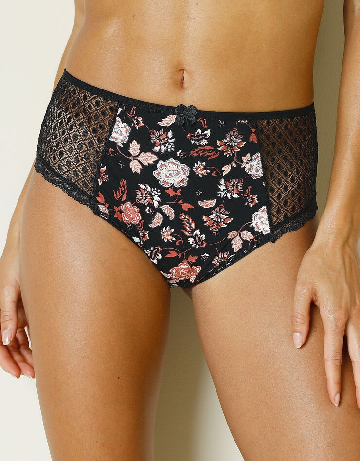 Culotte maxi dentelle coton uni et imprimé floral Tropea - lot de 4 (grenade + noir) Culotte maxi dentelle coton uni et imprimé floral Tropea - lot de 4 (grenade + noir)