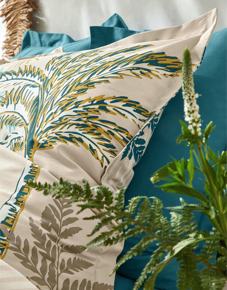 Linge de lit Bornéo en coton imprimé palmiers (beige)