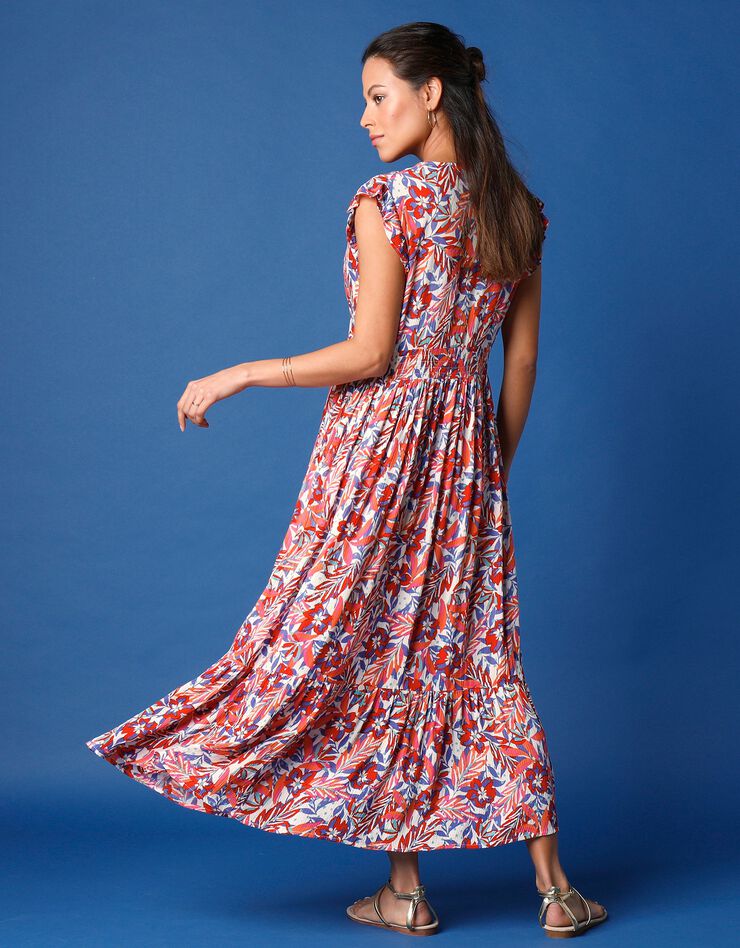 Robe longue imprimée sans manches (écru / rouge)