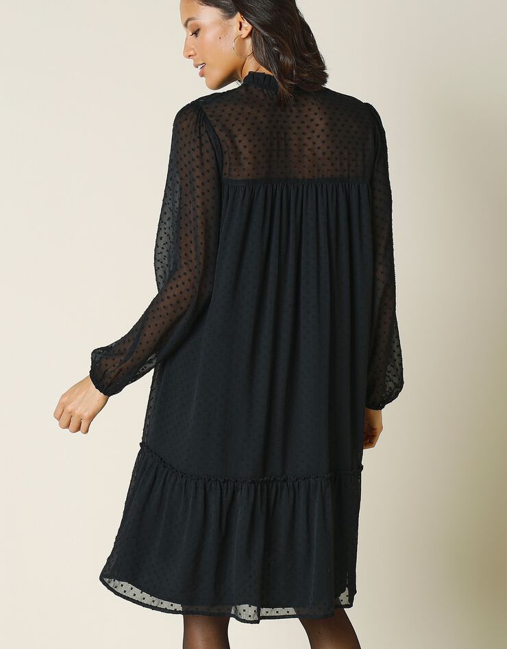 Robe courte volantée en voile plumetis (noir) Robe courte volantée en voile plumetis (noir)