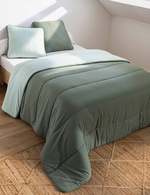 Couette bicolore microfibre 500 g/m&sup2; (eucalyptus / vert amande)