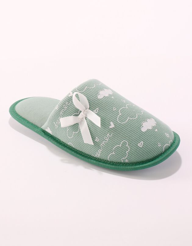 Mules plates imprimées "nuages" (vert d'eau)