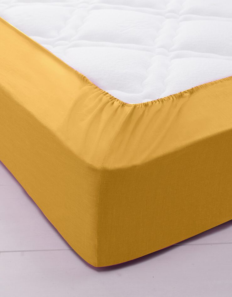 Drap-housse uni polyester - coton bonnet 32 cm (curry)