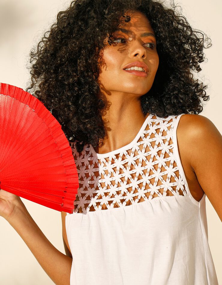 Débardeur uni plastron macramé  (blanc)